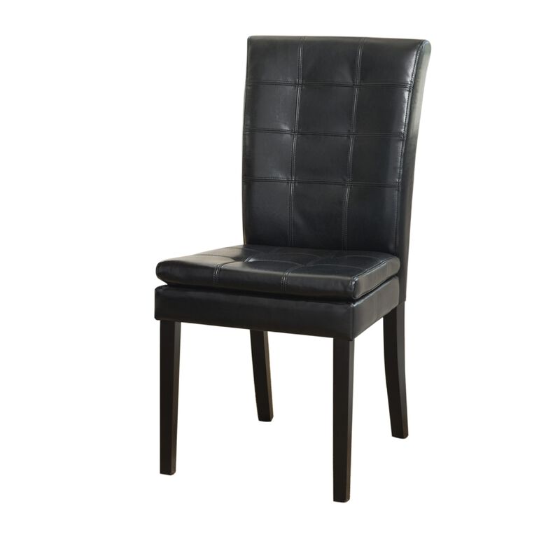 Brenda Dining Side Chair Set of 2, Black Wood, Tufted Faux Leather