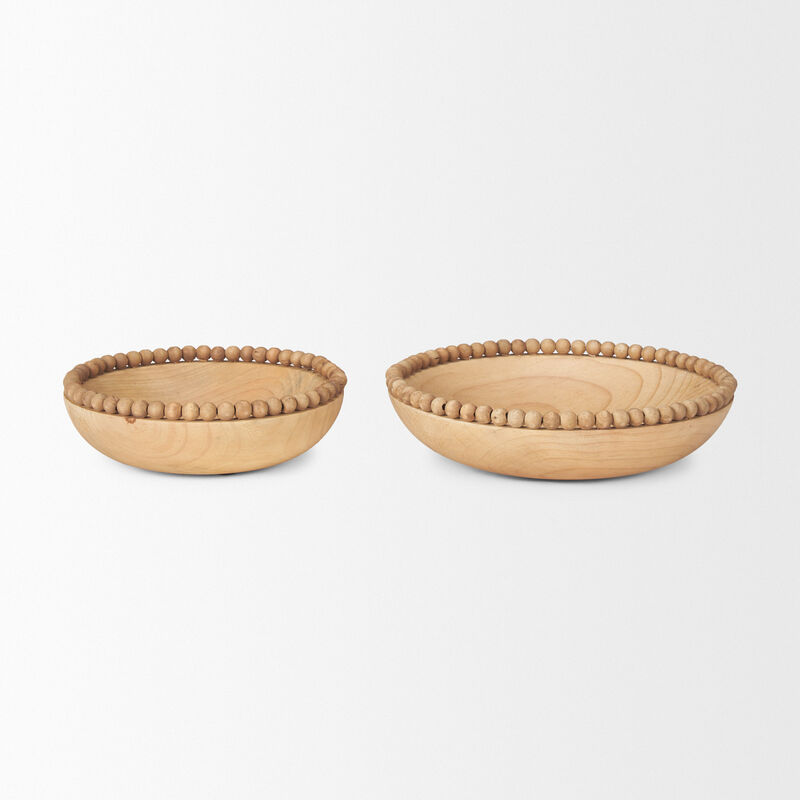 HomeRoots Set of Two Brown Solid Wood Beaded Edge Round Centerpiece Bowl image number 3