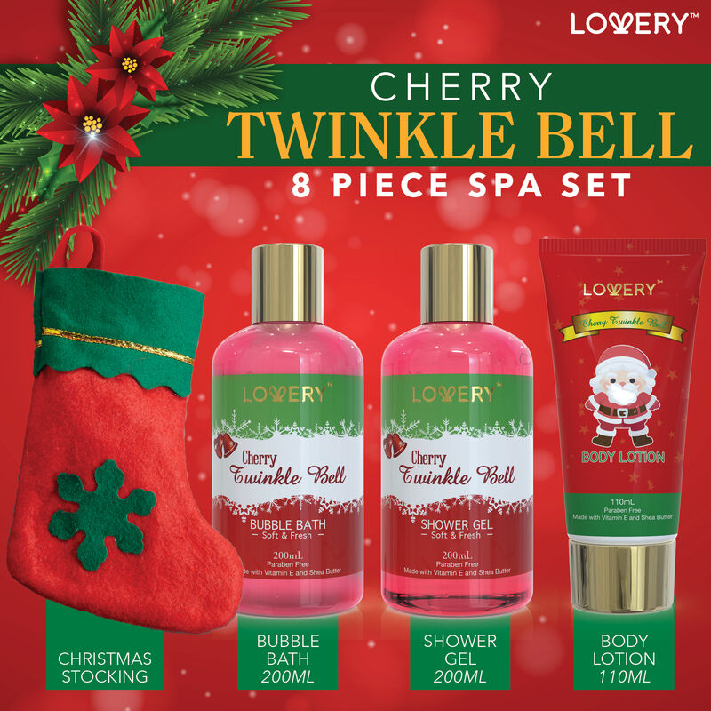 Lovery Bath And Body Christmas Gift Cherry Twinkle Bell Home Spa Set