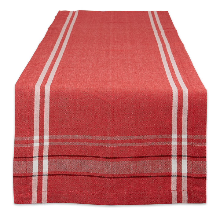 14" x 108" Tango Red and White French Chambray Rectangular Table Runner