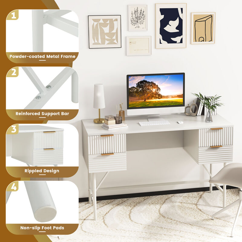 48 Inch Home Office Computer Desk with 4 Drawers-White