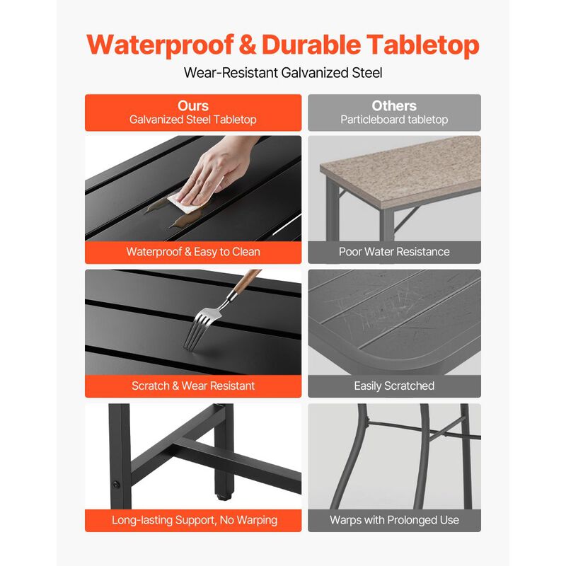 Outdoor Bar Table Rectangle Counter Height Patio Table with Waterproof Top & Metal Frame image number 5