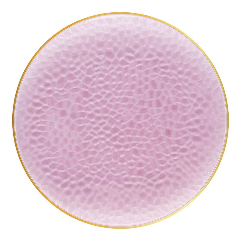7.5" Clear Pink with Gold Rim Hammered Glass Plastic Salad Plates (120 Plates) image number 0