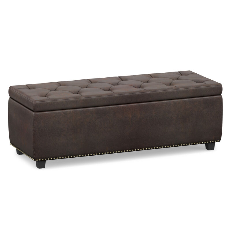 Hamilton 48 inch Wide Transitional Rectangle Storage Ottoman in Distressed Brown Vegan Faux Leather, Assembled image number 0