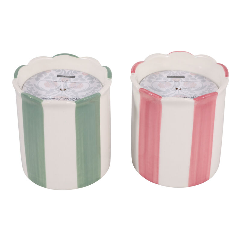 S/2 4" 7 Oz Coconut Goji Orange Stripe Candles, Mu image number 3