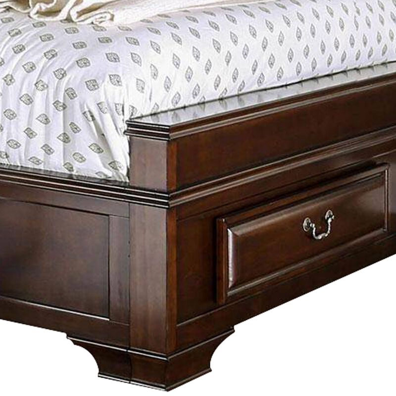 Transitional California King Wooden Bed with Multiple Bottom Drawers, Brown-Benzara image number 2