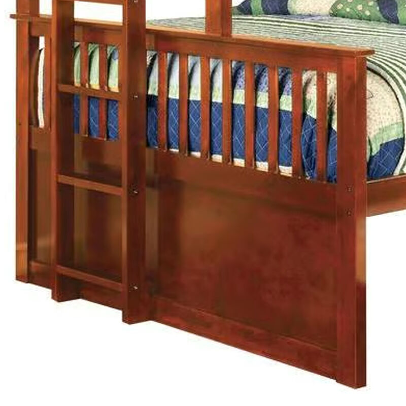 Bunk Bed with Attached Side Ladder, Brown-Benzara