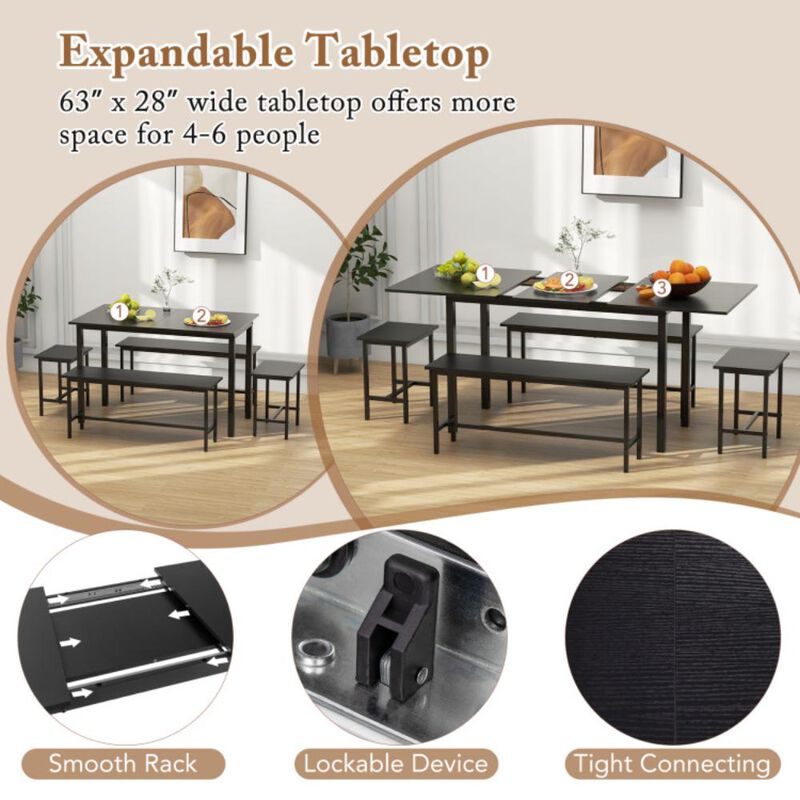 Hivvago 5 Piece Dining Table Set for 4-6 with 2 Benches & 2 Stools for Kitchen Dining Room