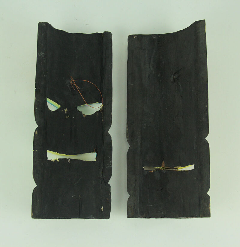 12 inch Tall Hand Crafted Wooden Tiki Totem Wall Mask Set of 2 image number 2