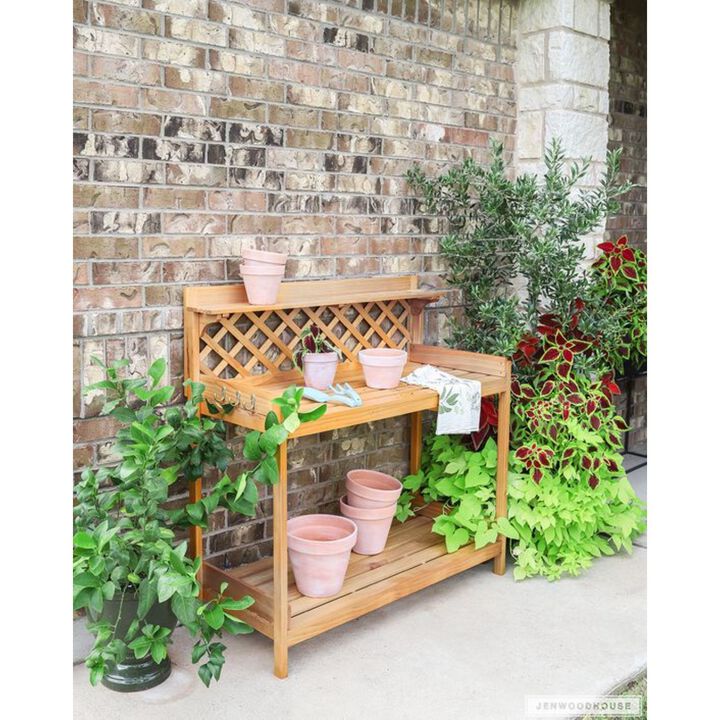 QuikFurn Outdoor Home Garden Wooden Potting Bench with Storage Drawer