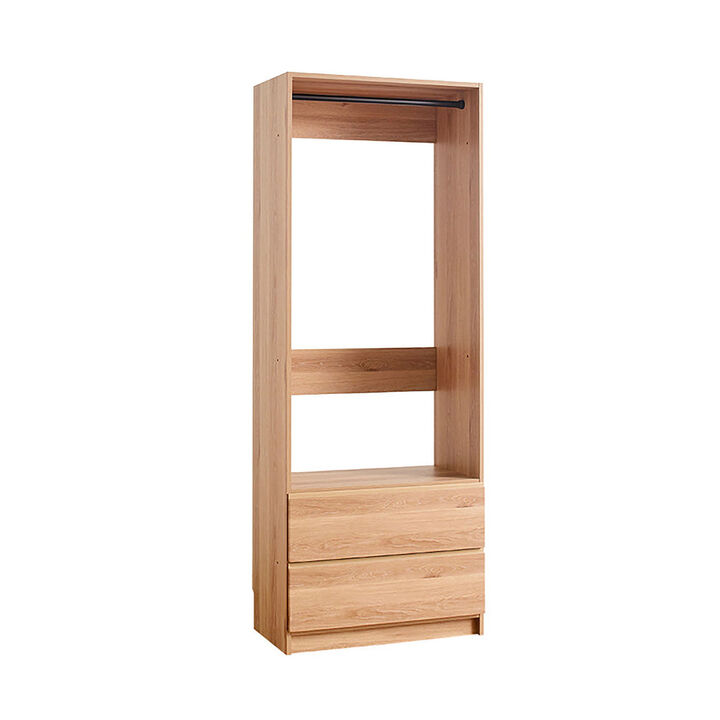 Prosper 32" Oak Wood Walk-in Closet with Two Drawers