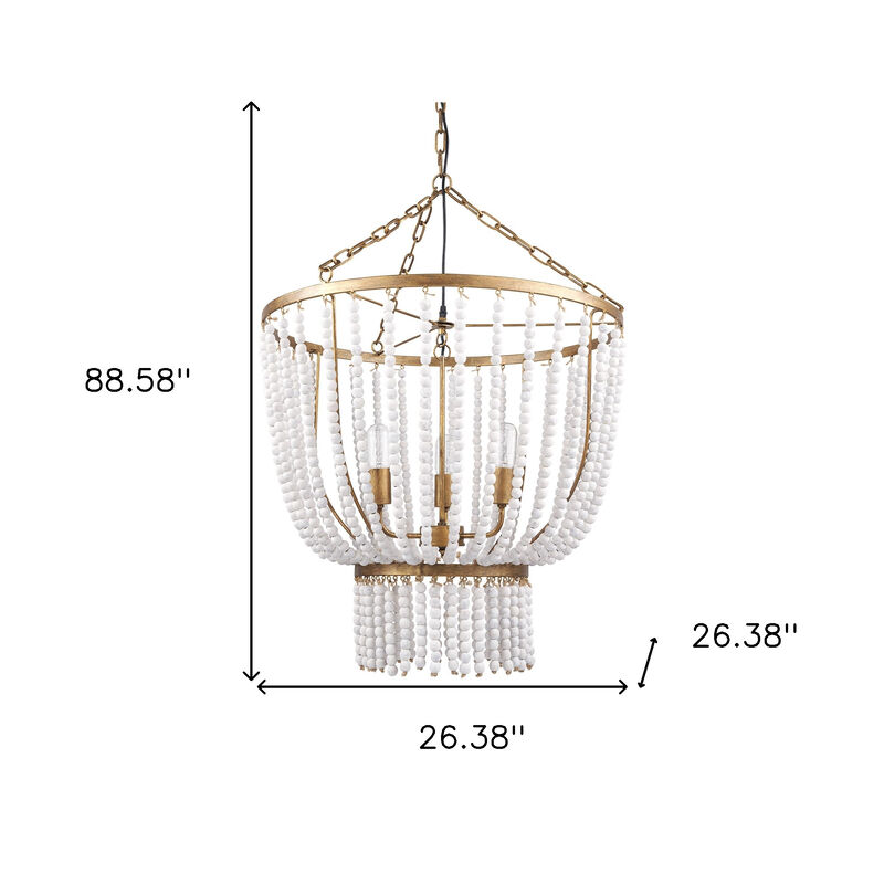 HomeRoots Gold And White Empire Three Light Metal and Beads Dimmable Chandelier image number 3