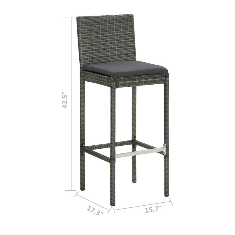4pc Outdoor Patio Barstool Chair with Cushions, Gray Woven Poly Rattan