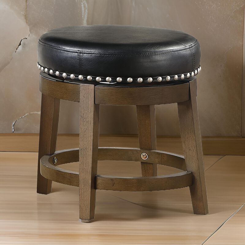 Bara 20 Inch Swivel Dining Stool, Round Faux Leather, Brown, Set of 2