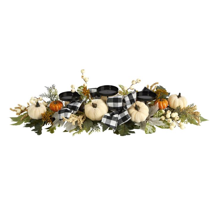 Nearly Natural 32-in White Pumpkin and Berries Artificial Candelabrum