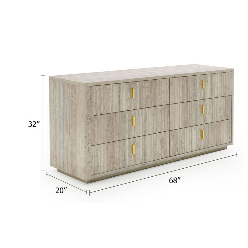 Noe Mali Dresser, 6 Drawers w Metal Handles, 68 Inch, Gray Laminate image number 4