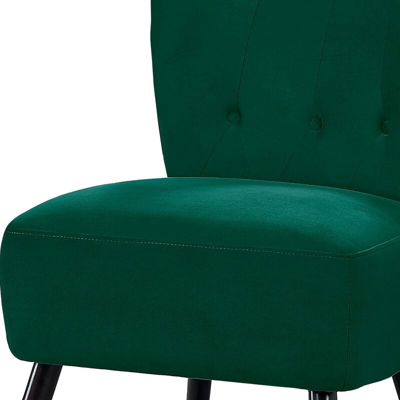 Upholstered Armless Accent Chair with Flared Back and Button Tufting, Green-Benzara