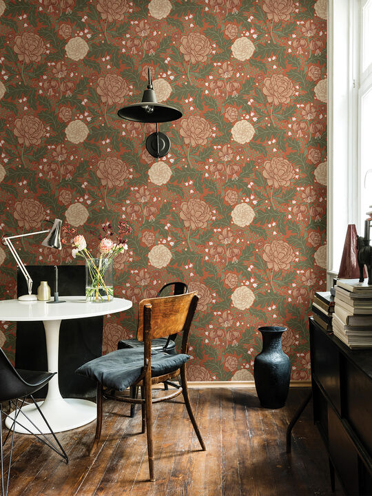 Camille Red Peony & Lily Wallpaper