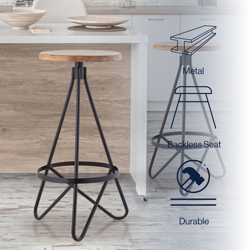 Spiroa Modern Industrial Metal Backless Circular Bar Stool