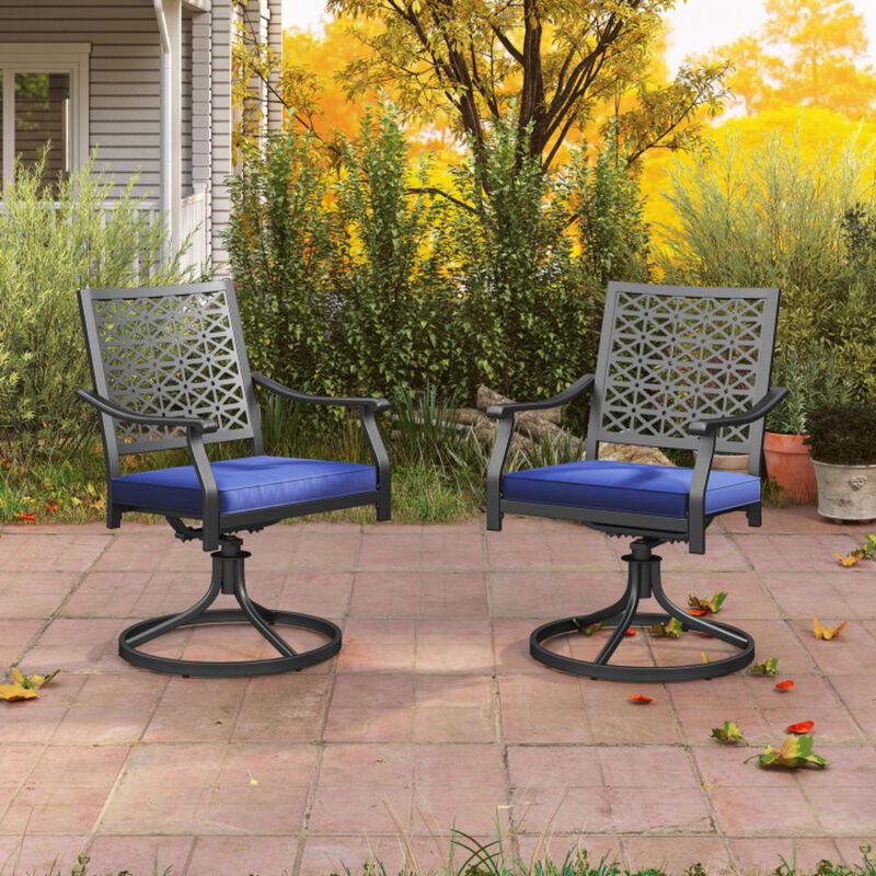 Hivvago 2 Pieces Patio 360&deg; Swivel Dining Chairs with Rocker and Cushioned Armrest
