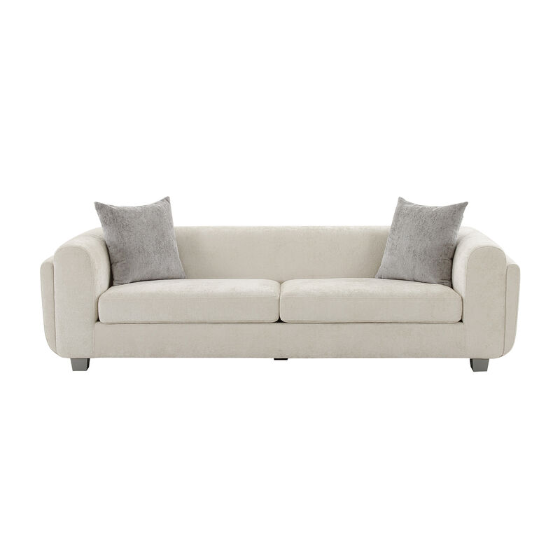 Pasargad Home Bergamo 3 Seater Sofa with 2 Pillows, Ivory W97.6"