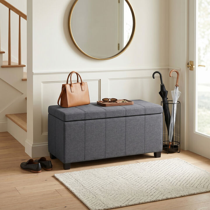 Dover 36 inch Wide Contemporary Rectangle Storage Ottoman Bench in Slate Grey Linen Look Fabric, Assembled
