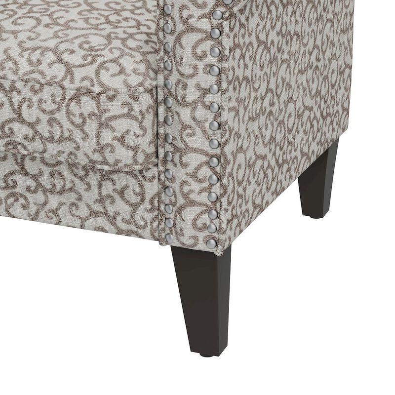 HL Home Furnishings Jean Rolled Armchairs with Nailheads in Tan Curly Vine