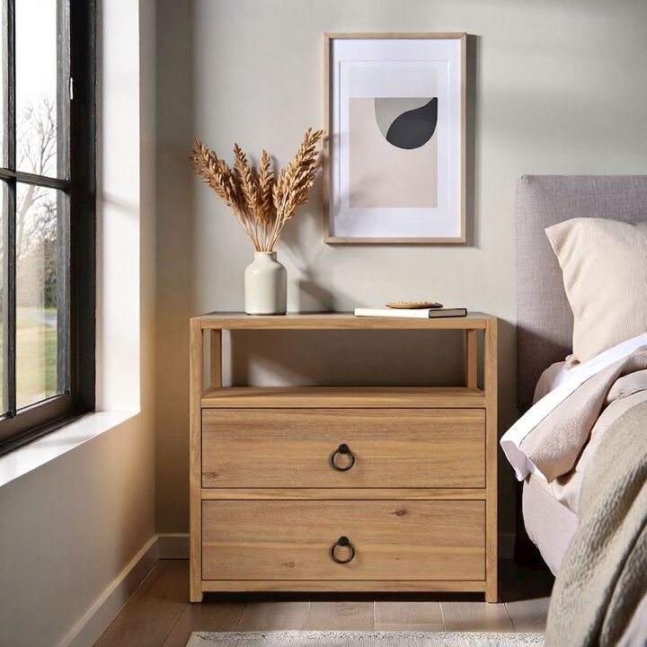 Starlight Canyon Home Brown Night Table &ndash; Wide Wood Night Stand for Bedroom with Two Drawers