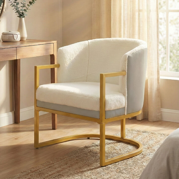 Merax Faux Rabbit Fur Accent Chair with Golden Metal Frame