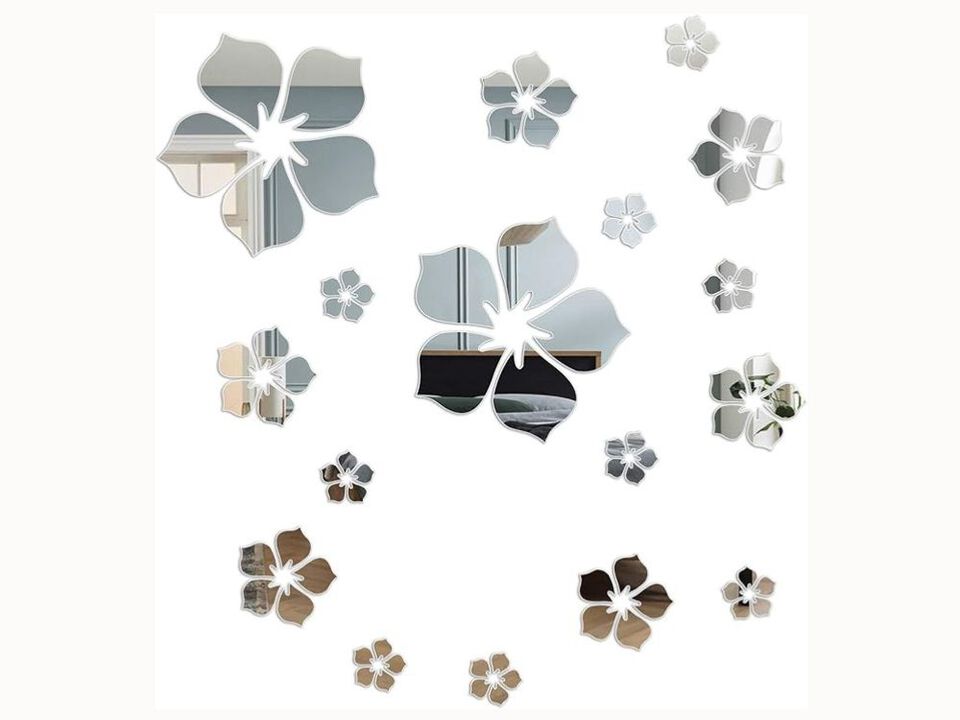 3D Silver Acrylic Mirror Flower Wall Stickers – Self-Adhesive DIY Decor for Bedroom