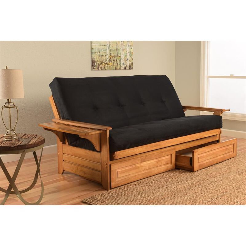 Phoenix Frame-Butternut Finish-Suede Black Mattress-Storage Drawers