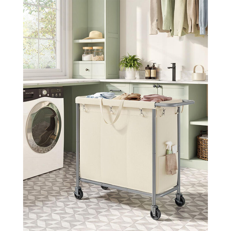 200L Laundry Sorter Cart &ndash; 3-Compartment Rolling Hamper with Removable Liners and Frame