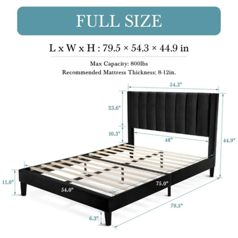 Velvet Upholstered Platform Bed Frame with Headboard