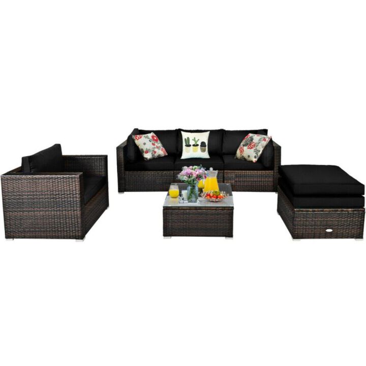 Hivvago 6 Pieces Patio Rattan Furniture Set with Sectional Cushion