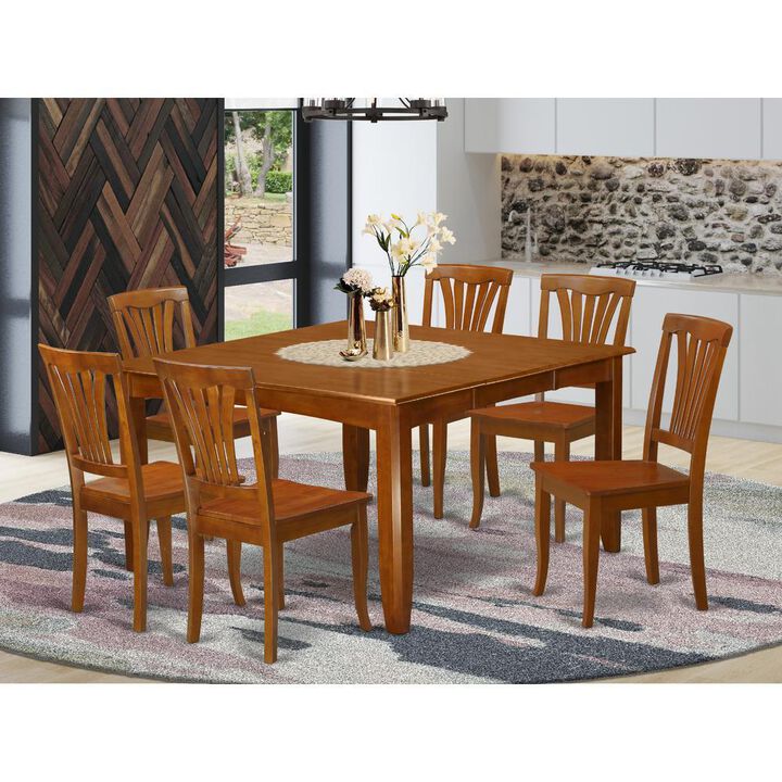 7 Pc Dining room set-Square Table with Leaf and 6 Dining Chairs.