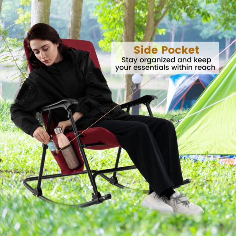 Hivvago Foldable Rocking Padded Portable Camping Chair with Backrest and Side pocket