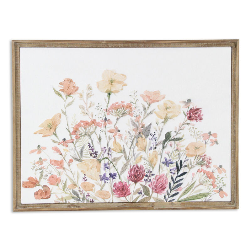 HomeRoots 24" X 32" Natural And White Flower Bouquet Metal And Wood Framed Art image number 0