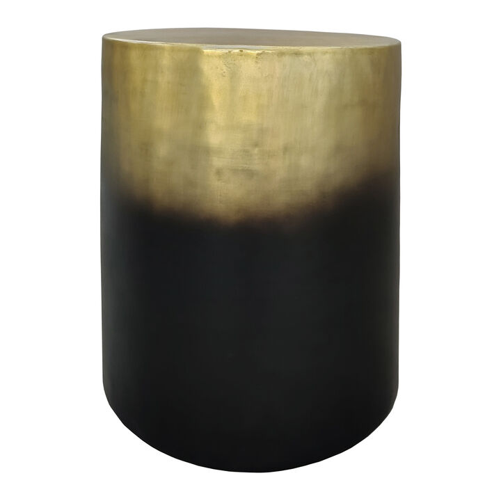 Dyan 20 Inch Side End Table, Round Drum Shape, Black, Gold Antique Brass Ombre