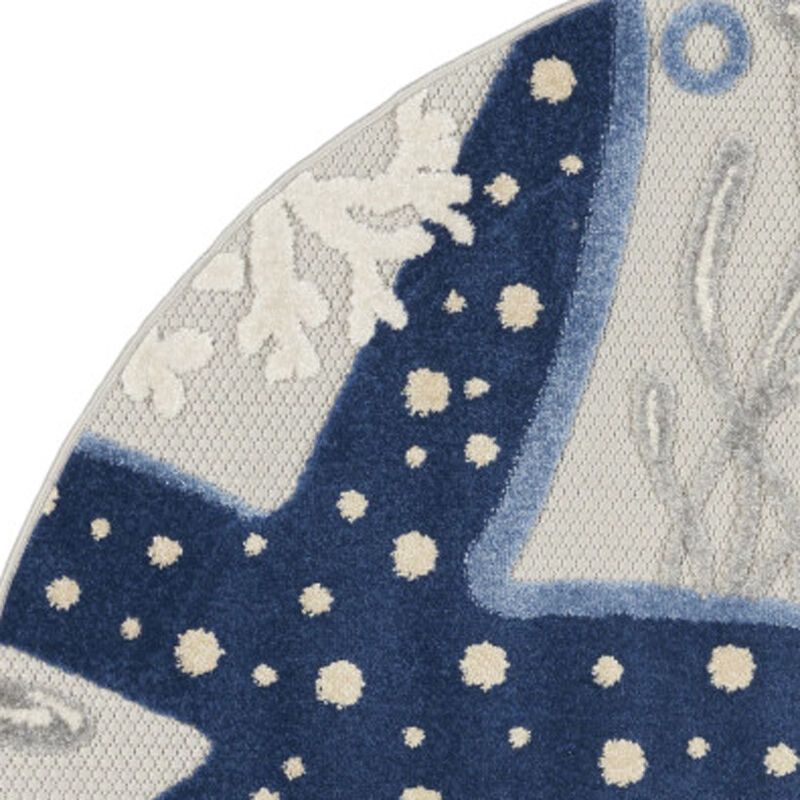 HomeRoots 4' Navy Blue And Gray Round Starfish Indoor Outdoor Area Rug image number 2