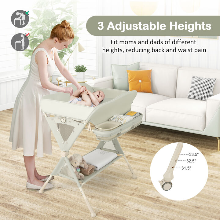 Baby Changing Table on Wheels with Built-In Water Basin – Easy-Clean Design