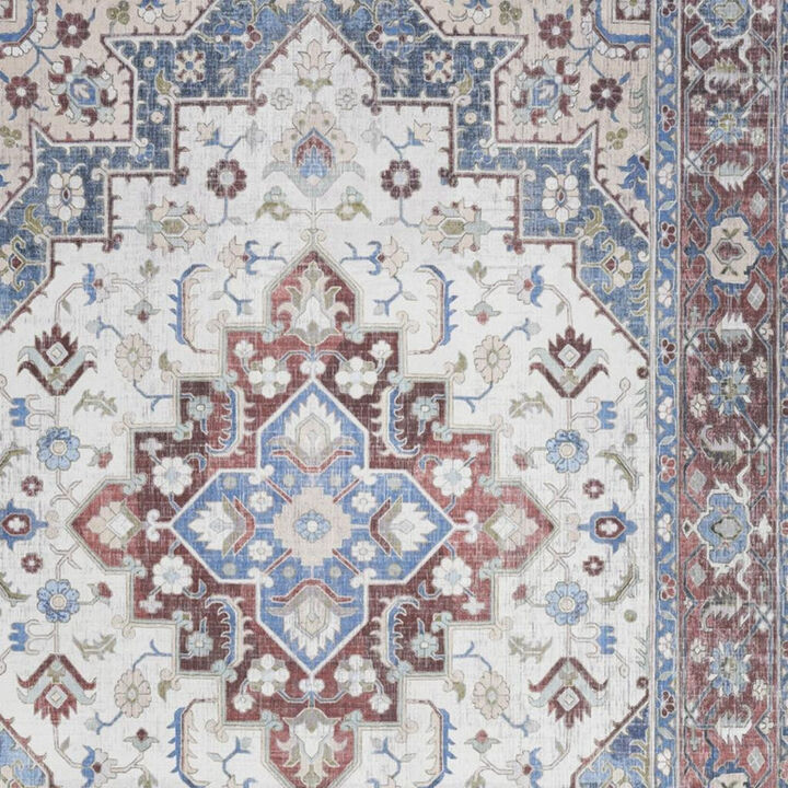 HomeRoots Medallion Distressed Non Skid Area Rug