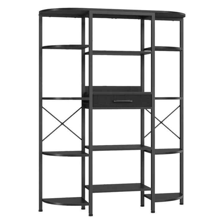 5-Tier Bookshelf Storage with 12 Open Shelves and Fabric Drawer-Black