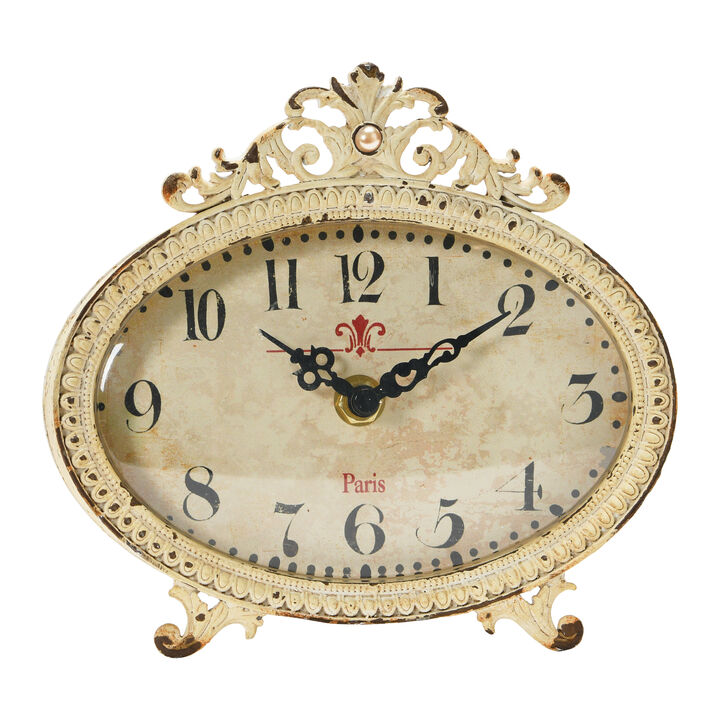 Distressed Pewter Mantel Clock, Gold Finish