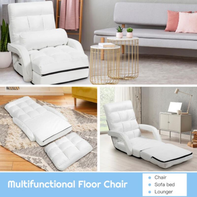 Folding Lazy Floor Chair Sofa with Armrests and Pillow