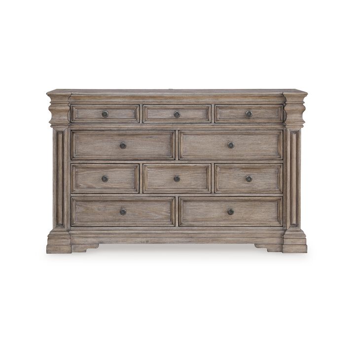 Blaie Wide Dresser, 10 Drawer, 68 Inch Taupe Brown Solid Hardwood