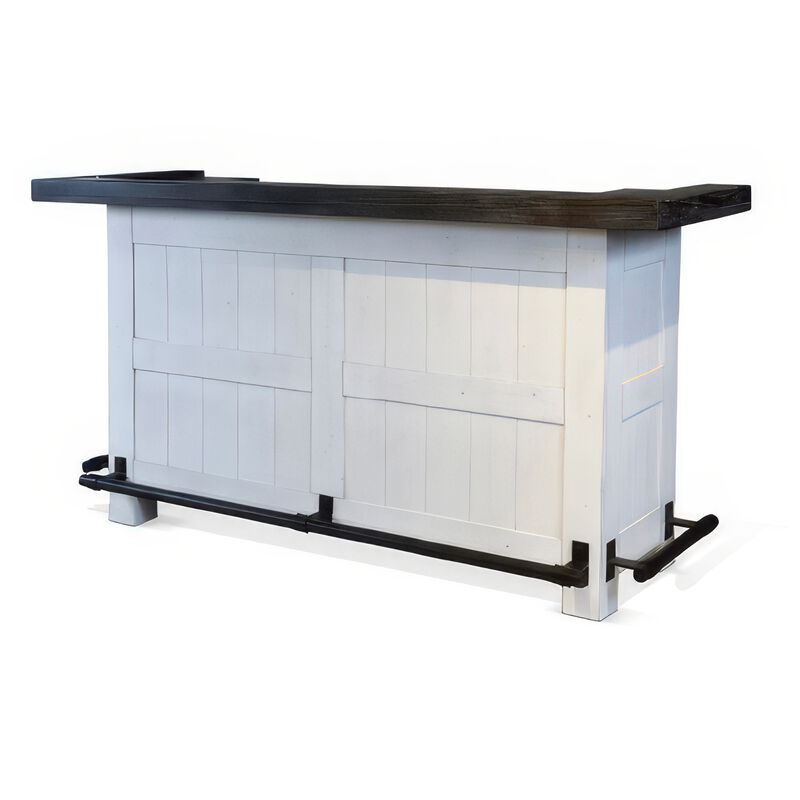Orso Freestanding Home Bar Counter w Storage, 78 Inch White Solid Wood