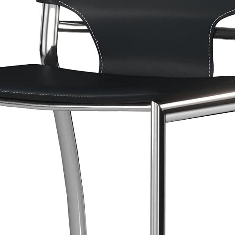 Illa 26 Inch Counter Height Chair, Set of 2, Chrome Base, Vegan Leather, Black - Benzara