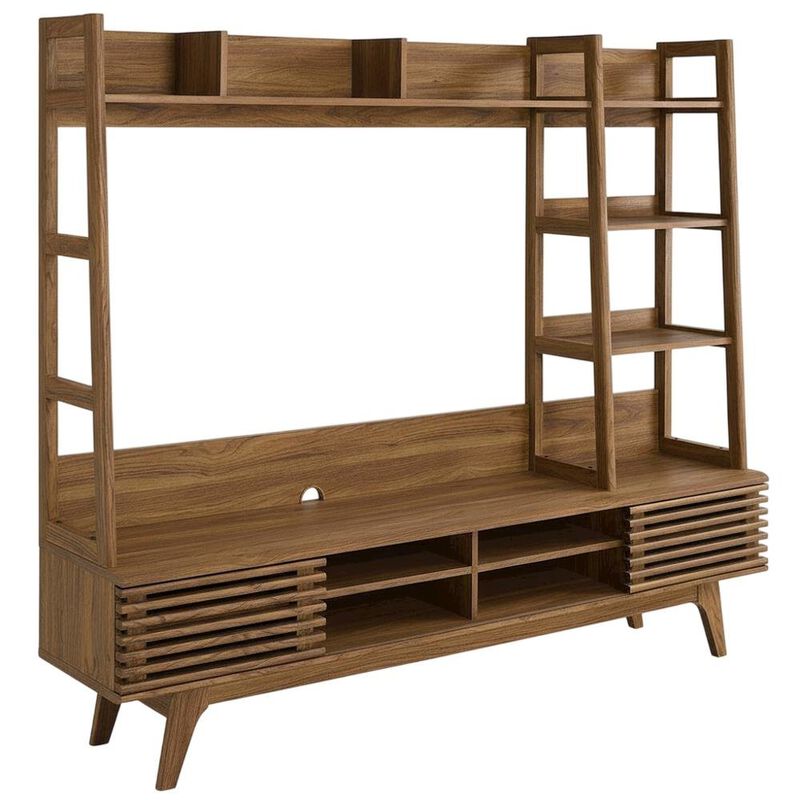 Brown Wood TV Stand Entertainment Center with Spacious Surface image number 0
