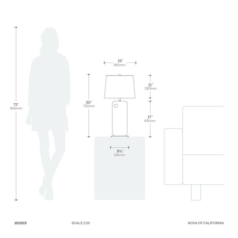 NOVA OF CALIFORNIA Laurel Table Lamp - Dark Walnut Wood Finish, Weathered Brass, White Linen Shade