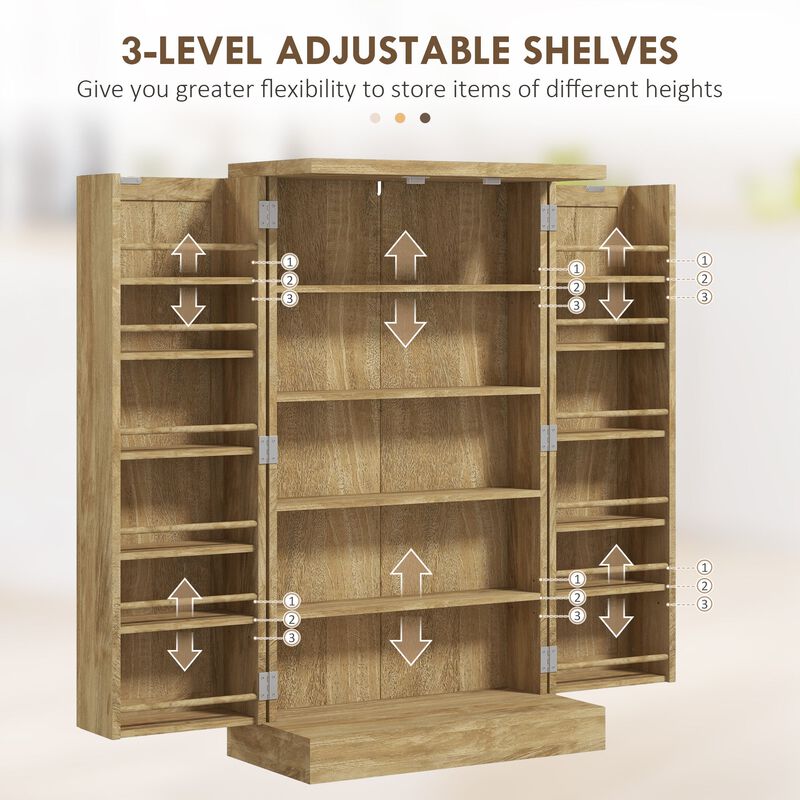 41" Rattan Kitchen Storage Cabinet, Food Pantry Cabinet with 5-Tier Shelf, 12 Spice Racks, Adjustable Shelves, Natural